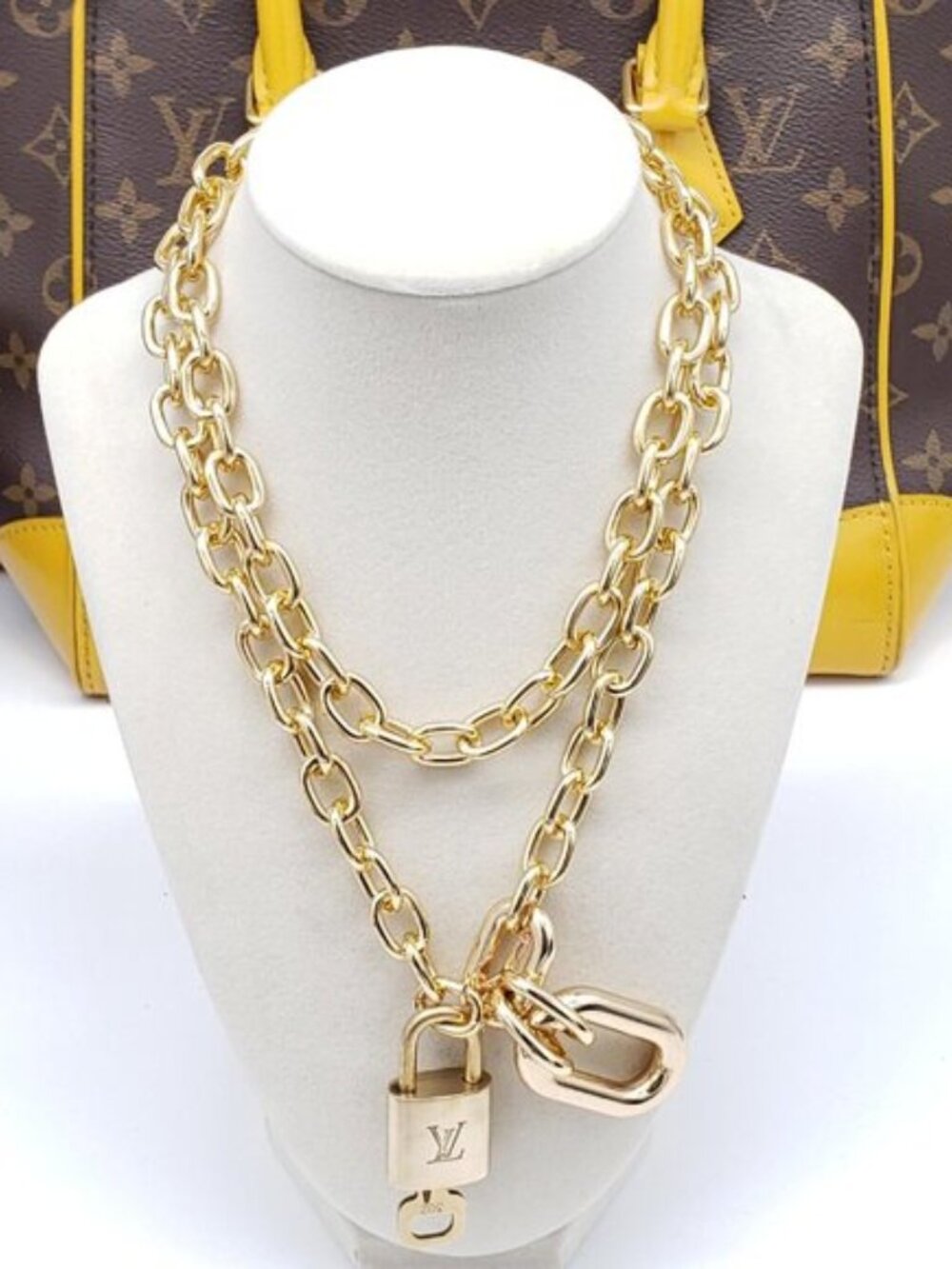 Authentic Louis Vuitton Gold Padlock with Unbranded Gold plated Chain